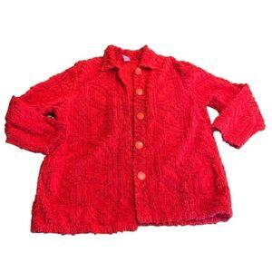 Vintage Red Chenille Short Duster Style Jacket Large